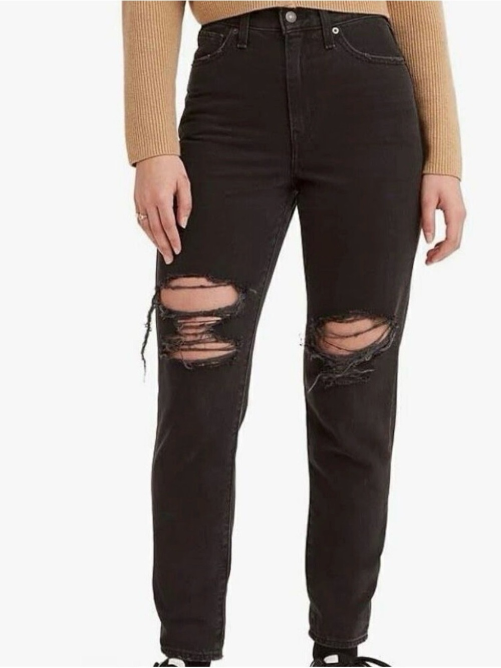 Levi's Black High-Rise Distressed Mom Jeans